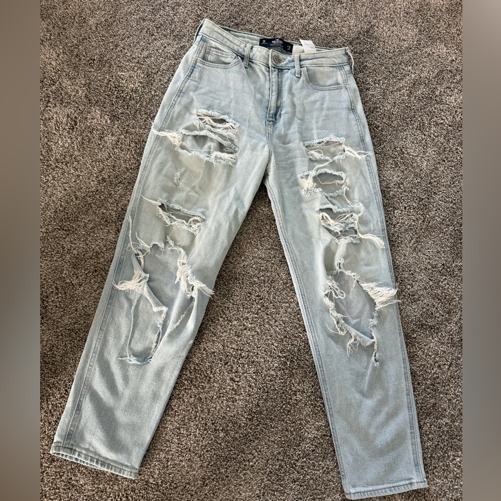 Ultra High-Rise Ripped Mom Jeans, Light Wash